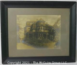 Large Framed Under Glass Sepia Tone Gelatin Silver Print Photograph of Victorian House.  Measures approximately 33" x 27".  Image size is 16" x 20"