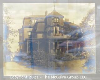 Large Framed Under Glass Sepia Tone Gelatin Silver Print Photograph of Victorian House.  Measures approximately 33" x 27".  Image size is 16" x 20"