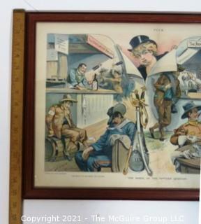 Vintage Framed Under Glass PUCK cartoon.  Measures approximately 22" x 16".