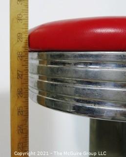 Vintage Chrome and Red Vinyl Soda Counter Bar Stool.