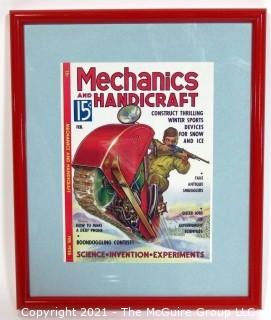 Original "Mock Up" Magazine Cover Art by Joseph Pignone for the February 1936 Edition of Mechanics and Handicraft.  This is paired with the actual framed magazine cover for which it was created. Original oil painting signed by artist and framed under glass, measures approximately 20 x 26".  The magazine cover is framed under glass and measures approximately 12 x 14 1/2". <br> <br>
Mechanics and Handicraft was a 1930's popular-science and make-it-yourself magazine, with designs of the future, it was absorbed into Popular Science Monthly with the March, 1939 issue.

Joseph Pignone was a designer, engineer, painter, illustrator and inventor. See profile about the artist in the photo gallery.  <br> <br>

{Note: The snowmobile was invented years after this rendering} 

 