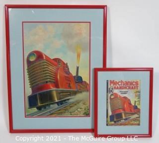 Original "Mock Up" Magazine Cover Art by Joseph Pignone for the June 1936 Edition of Mechanics and Handicraft.  This is paired with the actual framed magazine cover for which it was created. Original oil painting signed by artist and framed under glass, measures approximately 20 x 26".  The magazine cover is framed under glass and measures approximately 12 x 14 1/2". <br> <br>
Mechanics and Handicraft was a 1930's popular-science and make-it-yourself magazine, with designs of the future, it was absorbed into Popular Science Monthly with the March, 1939 issue.

Joseph Pignone was a designer, engineer, painter, illustrator and inventor. See profile about the artist in the photo gallery.  