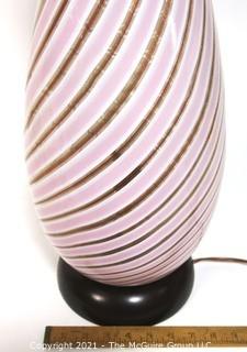 Tall Pink Gold & White Hand Blown Murano Mid Century Modern Swirl Table Lamp.  Measures approximately 