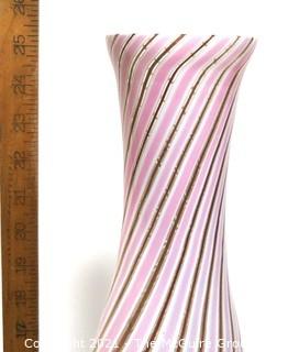 Tall Pink Gold & White Hand Blown Murano Mid Century Modern Swirl Table Lamp.  Measures approximately 