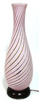 Tall Pink Gold & White Hand Blown Murano Mid Century Modern Swirl Table Lamp.  Measures approximately 