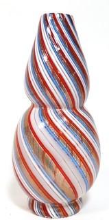 Tall Red Blue Gold & White Hand Blown Murano Mid Century Modern Swirl Table Lamp.  Measures approximately 12" tall.