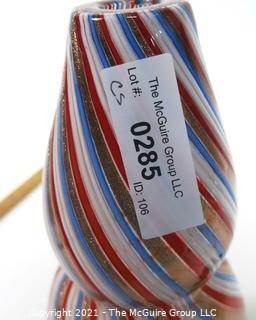 Tall Red Blue Gold & White Hand Blown Murano Mid Century Modern Swirl Table Lamp.  Measures approximately 12" tall.