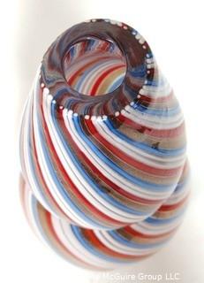 Tall Red Blue Gold & White Hand Blown Murano Mid Century Modern Swirl Table Lamp.  Measures approximately 12" tall.