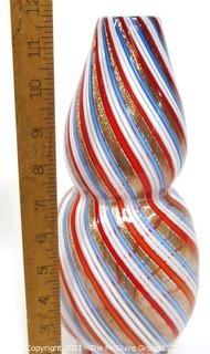 Tall Red Blue Gold & White Hand Blown Murano Mid Century Modern Swirl Table Lamp.  Measures approximately 12" tall.