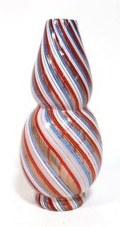 Tall Red Blue Gold & White Hand Blown Murano Mid Century Modern Swirl Table Lamp.  Measures approximately 12" tall.