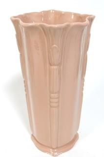 Vintage Pink Mid Century Pottery Vase.  Measures approximately 11" tall. 