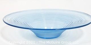 Ice Blue Moderne Ringed Glass Bowl.  Measures approximately 16" in diameter.