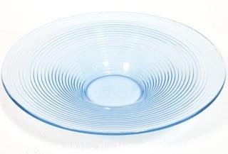 Ice Blue Moderne Ringed Glass Bowl.  Measures approximately 16" in diameter.