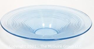 Ice Blue Moderne Ringed Glass Bowl.  Measures approximately 16" in diameter.