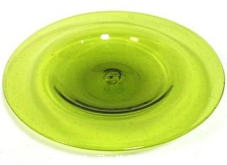 Hand Blown Green Glass Bowl Made in Venice.  Measures approximately 17" in diameter.