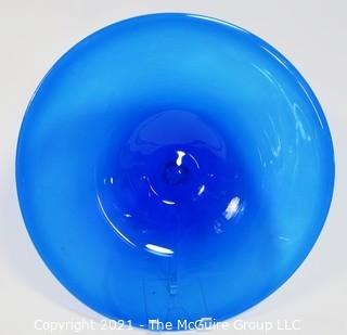 Artisan Made Hand Blown Cobalt Blue Shallow Bowl Charger Made in Seattle, Washington.  Measures approximately 17" in diameter.