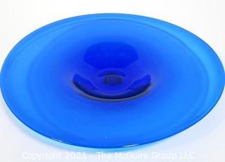 Artisan Made Hand Blown Cobalt Blue Shallow Bowl Charger Made in Seattle, Washington.  Measures approximately 17" in diameter.