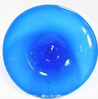 Artisan Made Hand Blown Cobalt Blue Shallow Bowl Charger Made in Seattle, Washington.  Measures approximately 17" in diameter.