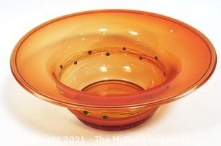 Hand Blown Orange Glass Bowl with Metal Threads and Beads.  Measures approximately 15" in diameter.