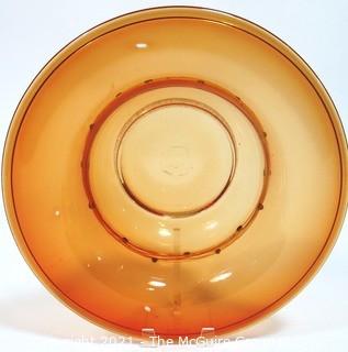 Hand Blown Orange Glass Bowl with Metal Threads and Beads.  Measures approximately 15" in diameter.