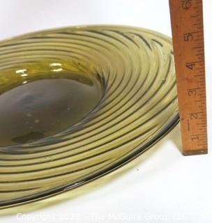 Hand Blown Green Glass Charger with Swirl.  Measures approximately 17" in diameter.