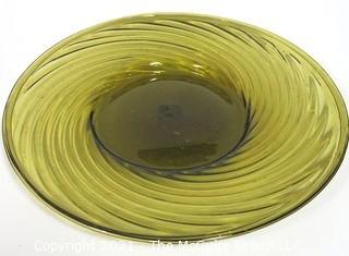 Hand Blown Green Glass Charger with Swirl.  Measures approximately 17" in diameter.