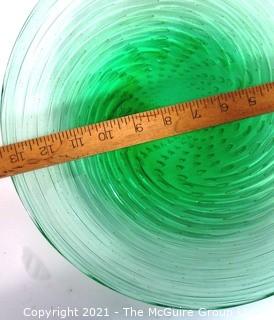 Hand Blown Green Glass Shallow Bowl Made in Venice Circa 1920 in Swirl Pattern with Bubbles.  Measures approximately 14" in diameter.