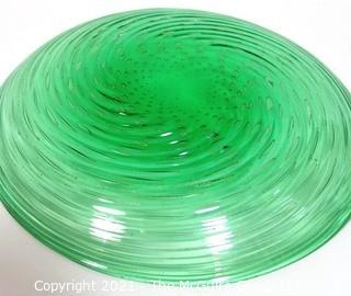 Hand Blown Green Glass Shallow Bowl Made in Venice Circa 1920 in Swirl Pattern with Bubbles.  Measures approximately 14" in diameter.