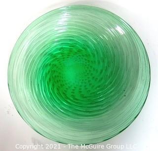 Hand Blown Green Glass Shallow Bowl Made in Venice Circa 1920 in Swirl Pattern with Bubbles.  Measures approximately 14" in diameter.