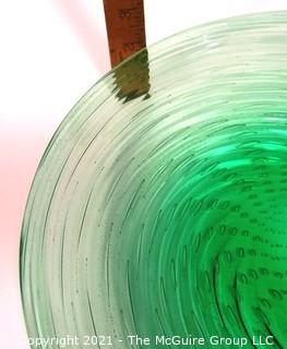 Hand Blown Green Glass Shallow Bowl Made in Venice Circa 1920 in Swirl Pattern with Bubbles.  Measures approximately 14" in diameter.