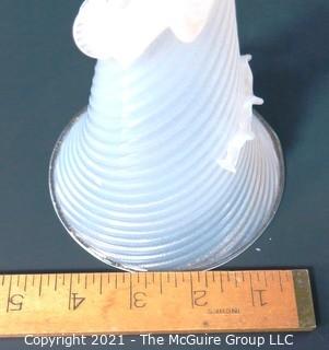 Hand Blown White with Gold Flecks Candlesticks with Applied Ruffle.  Measures approximately 12" in diameter.