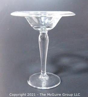 Hand Blown Clear Glass Coupe.  Measures approximately  6" in diameter at top.