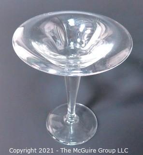 Hand Blown Clear Glass Coupe.  Measures approximately  6" in diameter at top.