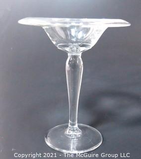 Hand Blown Clear Glass Coupe.  Measures approximately  6" in diameter at top.