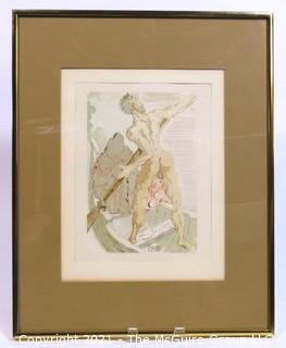 Framed Under Glass Color Wood Engraving Entitled "Charon et le Passage de l'Achéron" by Salvador Dali, Block Signed. Measures approximately 16" x  20" in frame.