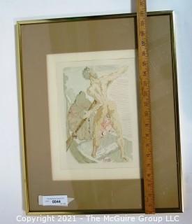 Framed Under Glass Color Wood Engraving Entitled "Charon et le Passage de l'Achéron" by Salvador Dali, Block Signed. Measures approximately 16" x  20" in frame.