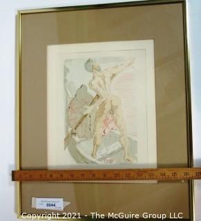 Framed Under Glass Color Wood Engraving Entitled "Charon et le Passage de l'Achéron" by Salvador Dali, Block Signed. Measures approximately 16" x  20" in frame.