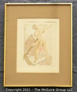 Framed Under Glass Color Wood Engraving Entitled "Charon et le Passage de l'Achéron" by Salvador Dali, Block Signed. Measures approximately 16" x  20" in frame.