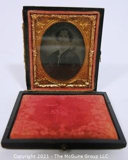 Antique Daguerreotype Plate Photograph Of A Woman in Velvet Line Case.  Measures approximately 3" x 2 1/2". 