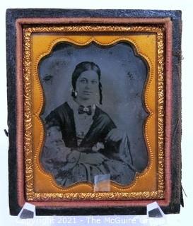 Antique Daguerreotype Plate Photograph Of A Woman in Velvet Lined Hard Case.  Measures approximately 3" x 2 1/2". 