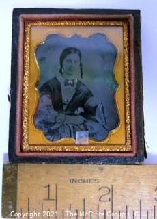 Antique Daguerreotype Plate Photograph Of A Woman in Velvet Lined Hard Case.  Measures approximately 3" x 2 1/2". 