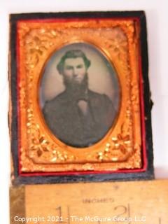 Antique Daguerreotype Plate Photograph Of A Bearded Man in Velvet Lined Hard Case.  Measures approximately 3" x 2 1/2". 