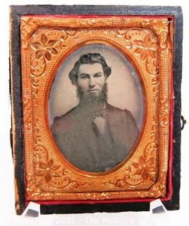 Antique Daguerreotype Plate Photograph Of A Bearded Man in Velvet Lined Hard Case.  Measures approximately 3" x 2 1/2". 