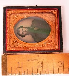 Antique Daguerreotype Plate Photograph Of A Bearded Man in Velvet Lined Hard Case.  Measures approximately 3" x 2 1/2". 