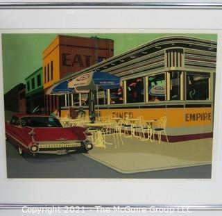 Framed Under Glass Signed and Numbered Lithograph Print Entitled "Empire Diner, Manhattan" by Achyenne J Beck.  Measures approximately 28" x 10".