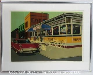 Framed Under Glass Signed and Numbered Lithograph Print Entitled "Empire Diner, Manhattan" by Achyenne J Beck.  Measures approximately 28" x 10".