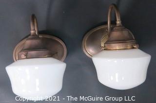 Pair of Vintage Wall Mount with Milk Glass Shade Electric Light Fixtures. 