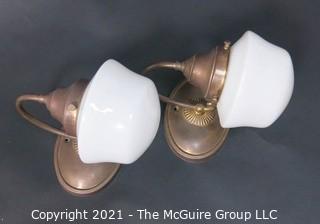 Pair of Vintage Wall Mount with Milk Glass Shade Electric Light Fixtures. 