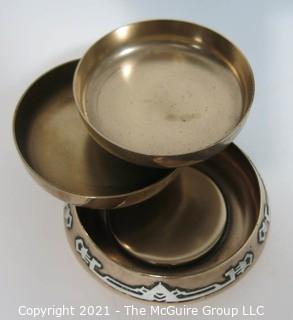 Three Piece Sterling Silver on Bronze Arts & Craft Period Nesting Trinket Trays Made by Heintz Art Metal for RH Macy Department Stores.  They measure approximately 3 1/2" in diameter.