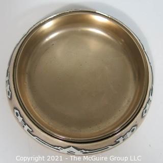 Three Piece Sterling Silver on Bronze Arts & Craft Period Nesting Trinket Trays Made by Heintz Art Metal for RH Macy Department Stores.  They measure approximately 3 1/2" in diameter.